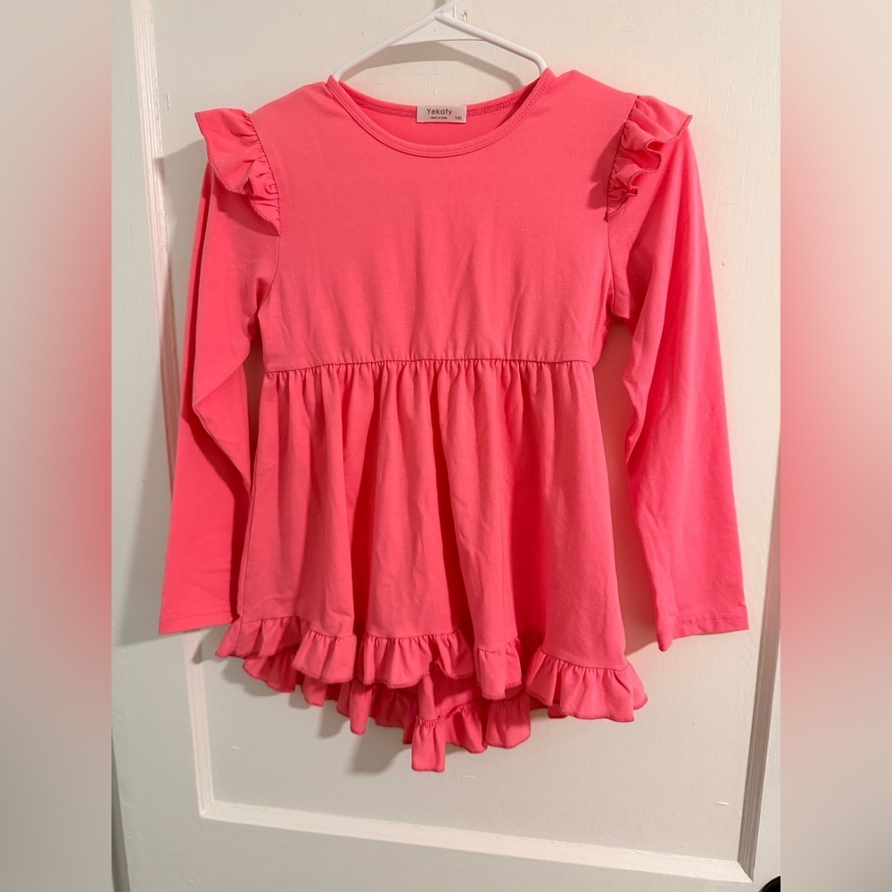 Pink Ruffled Long Sleeve Kids Top 9/10